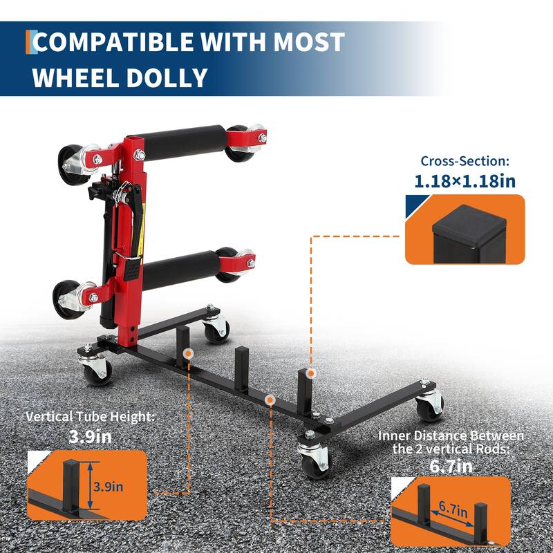 Car Dolly Rack – Heavy Duty Storage Rack for 4 Wheel Dollies, Hydraulic Jack Stand Organizer with 360° Swivel Casters - black