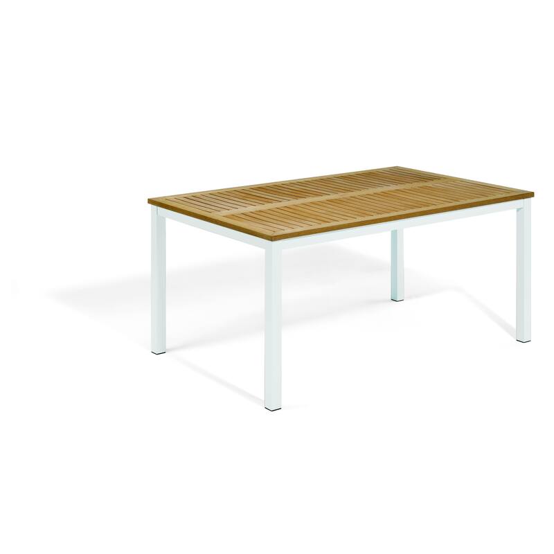 Oxford Garden Travira 63-inch Natural Tekwood Top Square Dining Table with Powder-Coated Aluminum Frame - Chalk