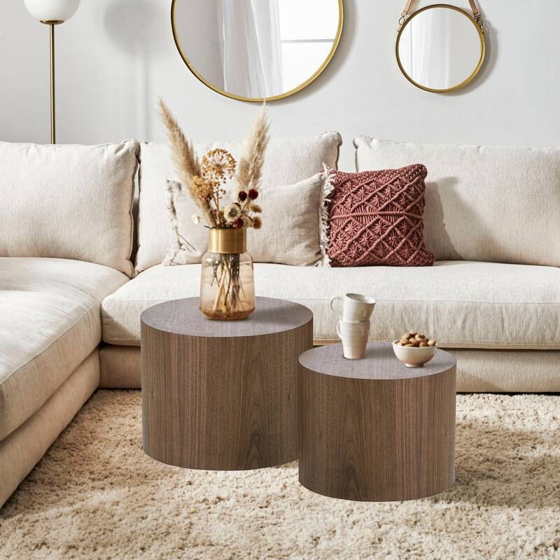Modern Farmhouse Round Accent Nesting Side Coffee Table Set (Set of 2 ...