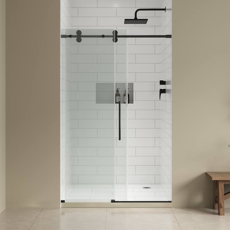 Reva Frameless Sliding Clear Alcove Shower Door Black