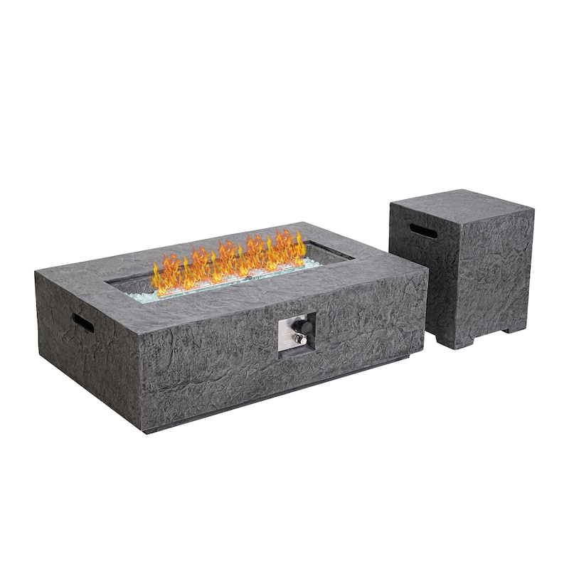 3-Piece Outdoor Propane Rectangle Fire Pit With Tank Table, Wind Glass