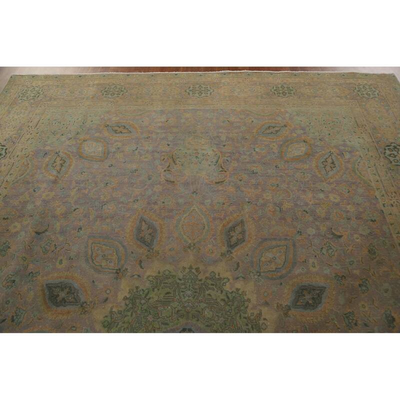 Hand Knotted Oriental 100% Wool Carpet Traditional Floral Purples Tabriz Area Rug - 12' 11'' X 9' 9''