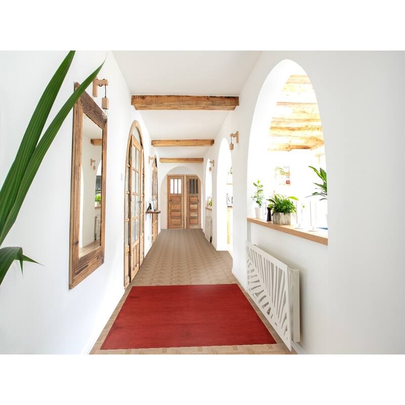 Red Gabbeh Modern Rug Handmade Solid Tribal Wool Carpet - 3'5" x 5'0"