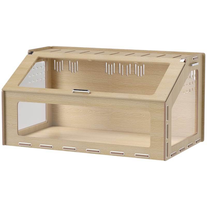 Oak Hamster Habitat with Clear Acrylic Panels and Inclined Top Opening Side Handles for Transport - 39.4" L x 22.8" W x 20.1" H