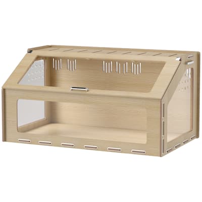 Oak Hamster Habitat with Clear Acrylic Panels and Inclined Top Opening Side Handles for Transport - 39.4" L x 22.8" W x 20.1" H