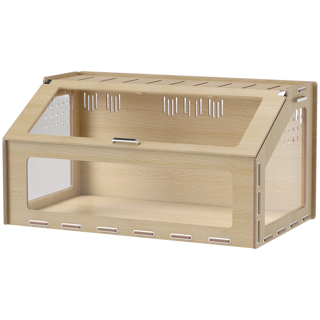 Oak Hamster Habitat with Clear Acrylic Panels and Inclined Top Opening Side Handles for Transport - 39.4" L x 22.8" W x 20.1" H