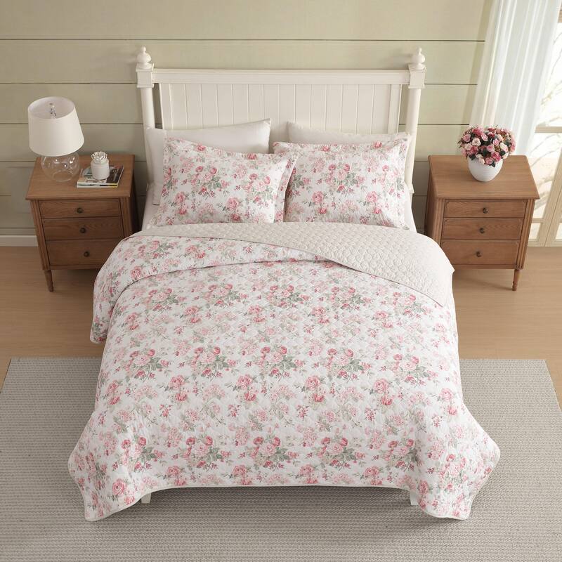 Laura Ashley Rosemoore Cotton Reversible Green Quilt Set