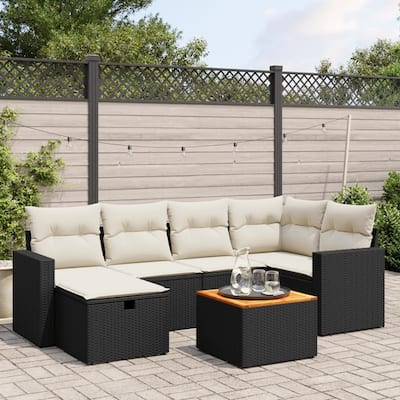 vidaXL Patio Sofa Set with Cushions Outdoor Furniture 7 Piece Poly Rattan