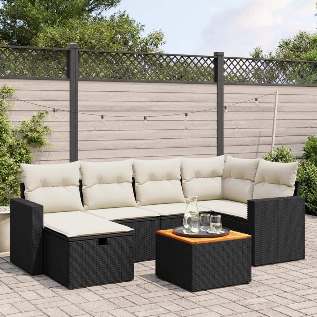 vidaXL Patio Sofa Set with Cushions Outdoor Furniture 7 Piece Poly Rattan