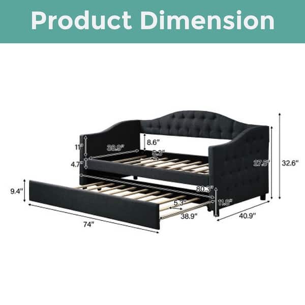 Highquality twin bed Gray day bed Upholstered bed with trundle bed