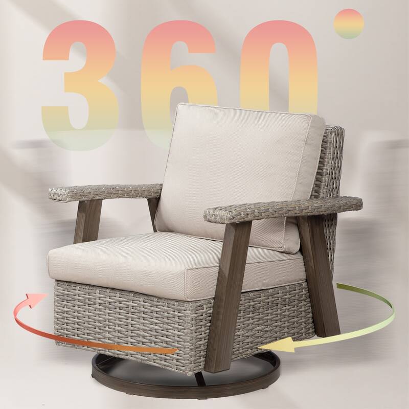 Cozywor 3-Piece Wicker Patio Swivel Rocking Chair Conversation Set