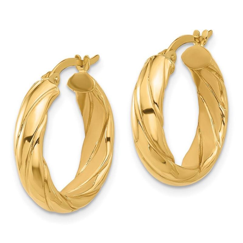 Curata 14k Yellow Gold Polished and Textured Hoop Earrings - 20x19.7mm