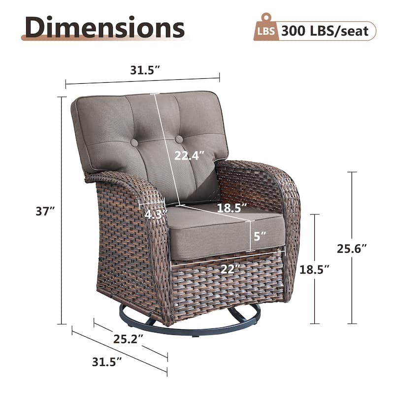 TWrap Brown Wicker Patio Swivel Glider Chairs with 5-Inch Thick Cushions (4-Pack)