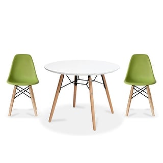 Overstock 2xhome Modern Accent Kids Toddler Children Side Armless Chair and Round Table Combo with Eiffel Natural Wooden Legs for Dining (Green)