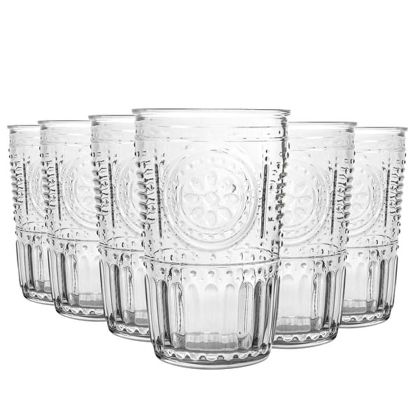 Bormioli Rocco Set of 6 Romantic Glass Victorian Tumblers - 11.5 oz. - Clear