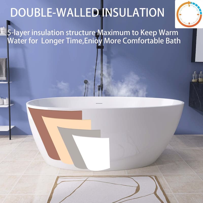 Acrylic Freestanding Flatbottom Soaking Bathtub in White