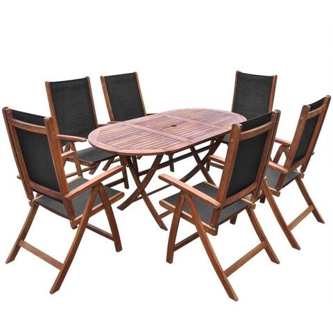7 Pc Outdoor Dining Set, Table & 6 Folding Chairs, Solid Acacia Wood