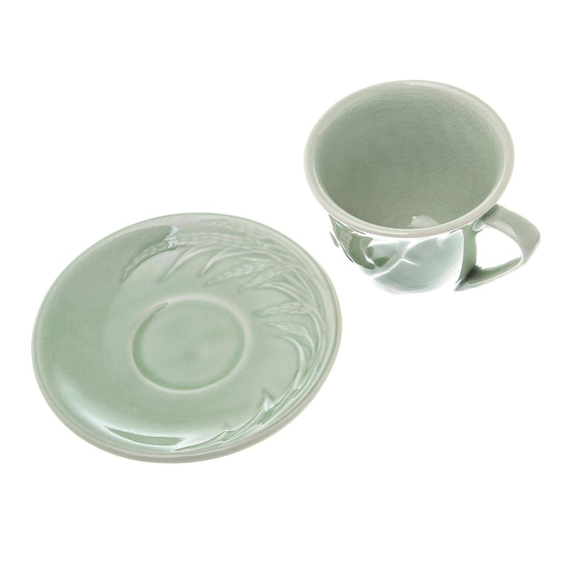 Handmade Waving Grains Ceramic cup and saucer set (Thailand) - Bed Bath ...