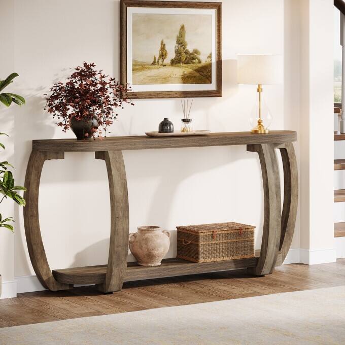 Farmhouse Wooden Console Table, 63-Inch Long Entryway Table