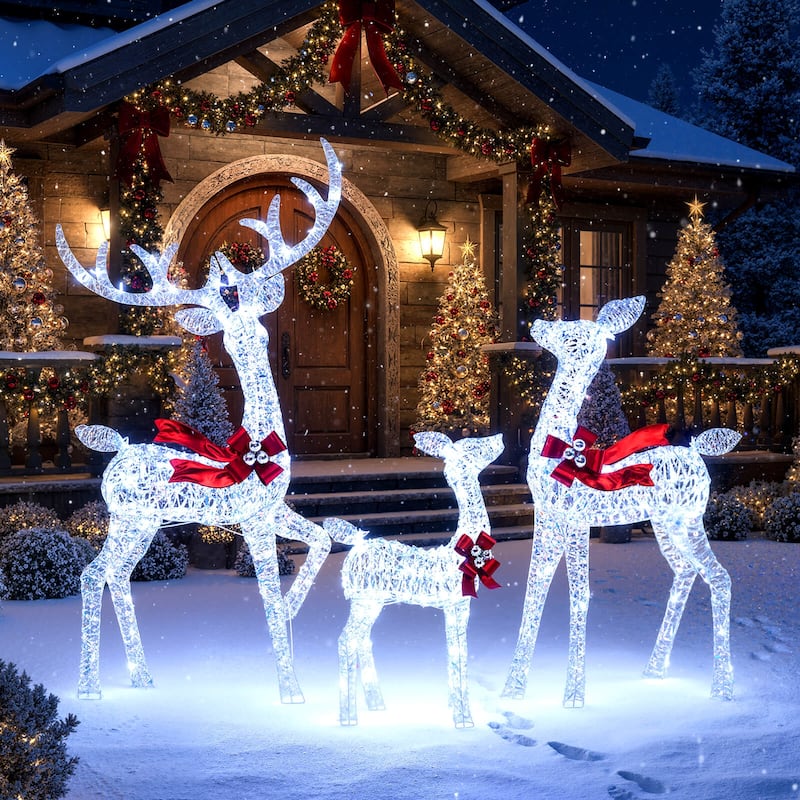Costway 3PCS Christmas Lighted Iridescent Reindeer Family Set with 215 - as pic shows - See Details - as pic shows - See Details - overstock.com/bedbathandbeyond.com
