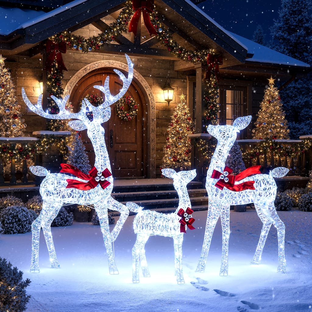 Costway 3PCS Christmas Lighted Iridescent Reindeer Family Set with 215 - as pic shows - See Details