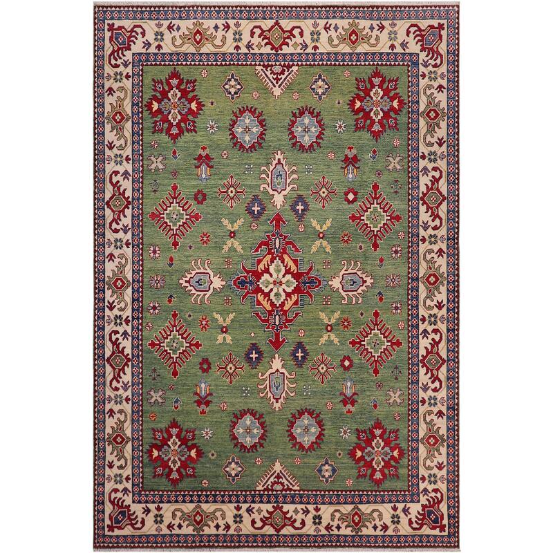 Tribal Kazak Yasmin Green/Beige Wool Rug - 8'3'' x 9'5''