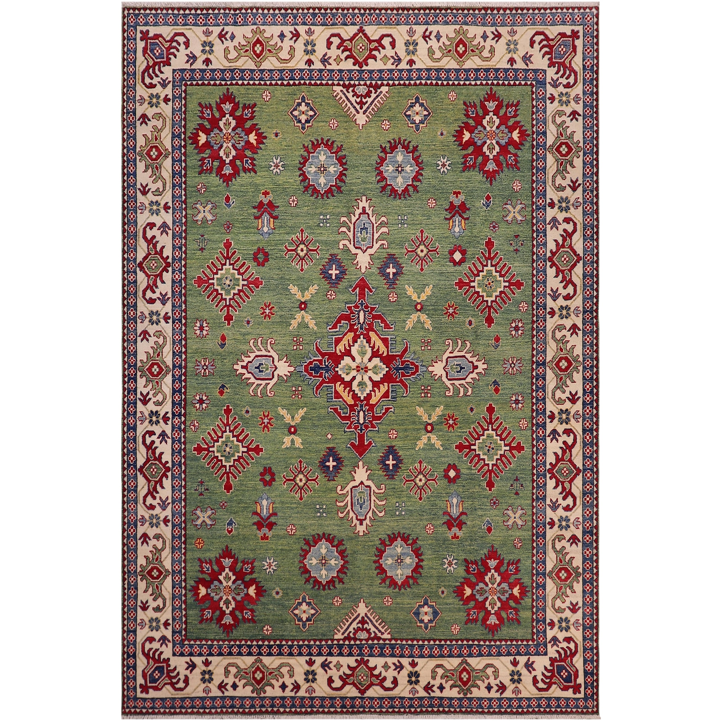 Tribal Kazak Yasmin Green/Beige Wool Rug - 8'3'' x 9'5''