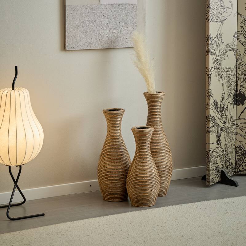 3-Piece Artificial Rattan Floor Vase - For Living Room Decoration, Entrance Or Hallway - For Dry Or Silk Flower Arrangements