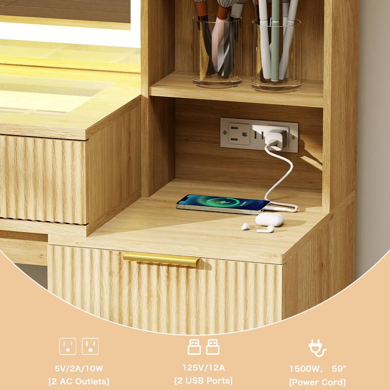 50" Makeup Vanity with 36" Lighted Mirror, 4 Dressers & Charging Station & 3 Light Modes