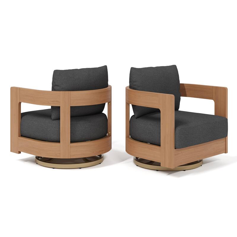 Outdoor Swivel Chair Conversation Set 360-Degree Solid Wood Eucalyptus