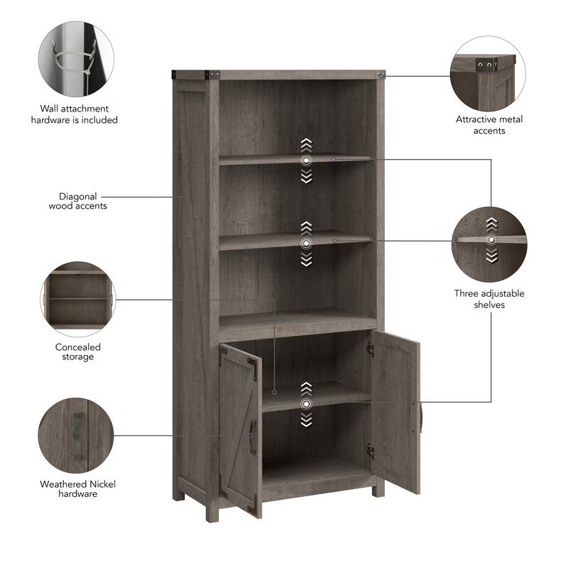 Knoxville Tall 5 Shelf Bookcase with Doors by Bush Furniture