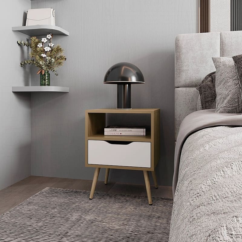 Charming Natural Oak Nightstand with Versatile Storage Options