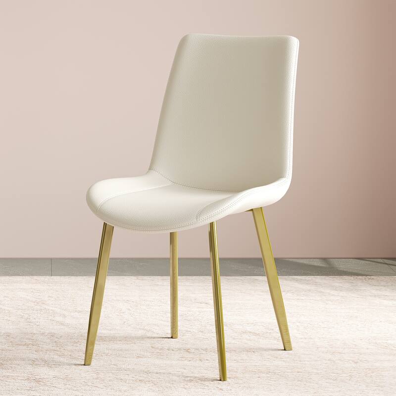 Set of 4 Side Chair Dining Chair White Kitchen Chair Simple Leather Chair Leisure Chair with Metal Legs