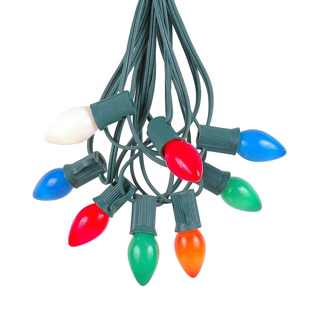 25 Foot C7 Ceramic Christmas Light Set, Hanging String Lights, Green Wire