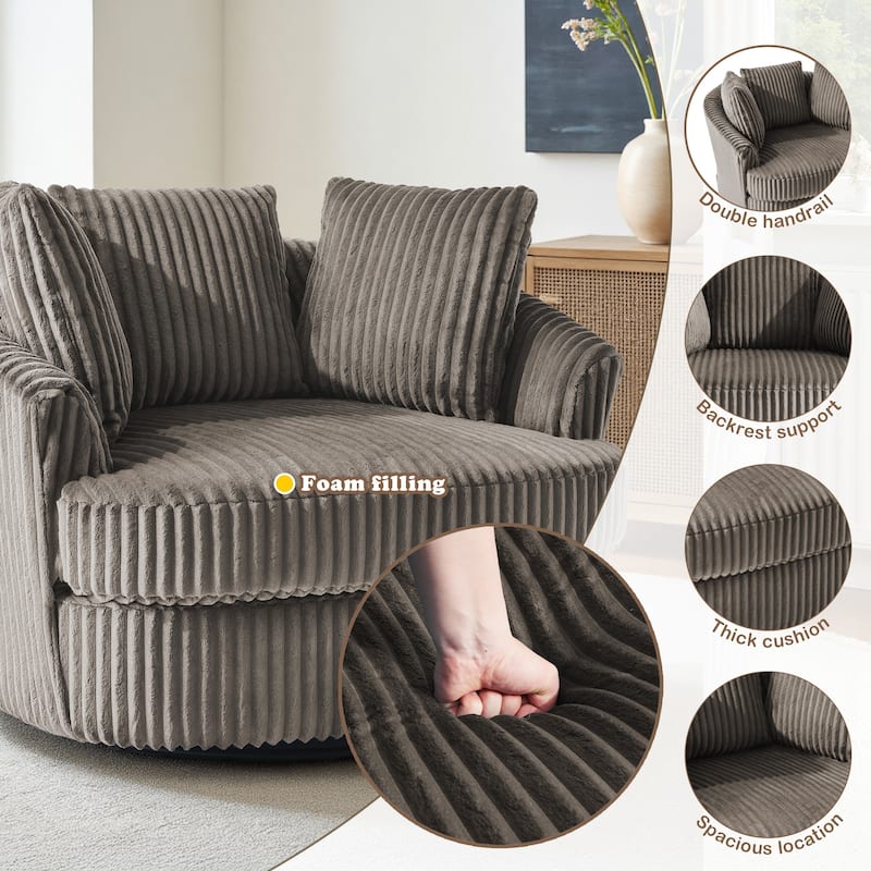 Oversized 43" W Corduroy Slipcovered Swivel Barrel Chair with Pillows Set of 2