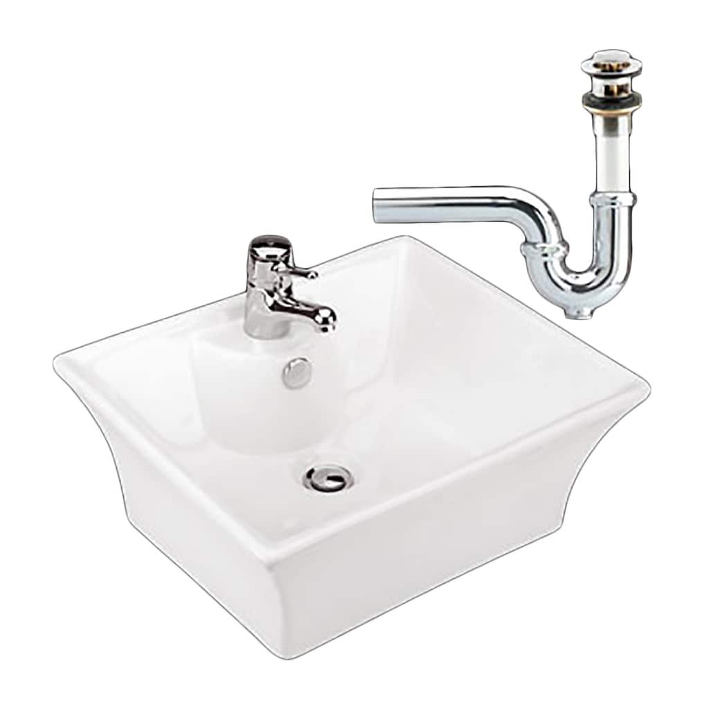 Square Countertop Bathroom Vessel Sink White Vanity Top Mount Sink with Overflow, Drain and P-Trap Renovators Supply