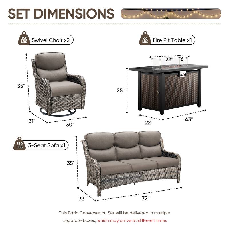 Pocassy 4/5 Piece Patio Sofa Furniture Set with 43" Fire Pit Table