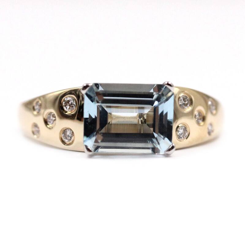 14Kt Yellow Gold Aquamarine and Diamond Ring