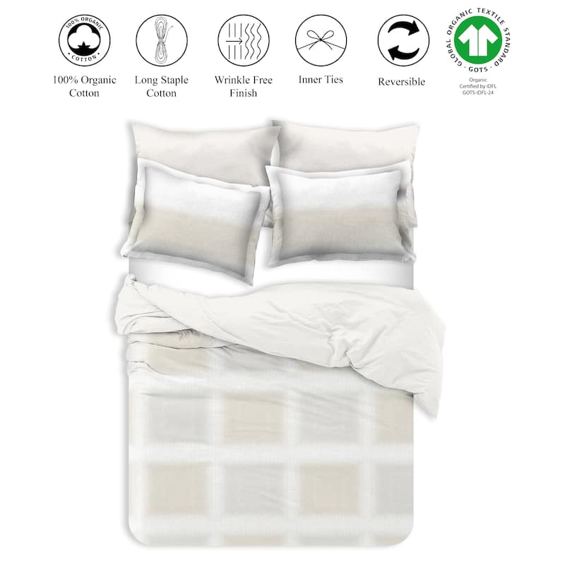 Delara GOTS Certified 100% Organic Cotton Damask Reversible Print Duvet Cover and Sham Set of 2