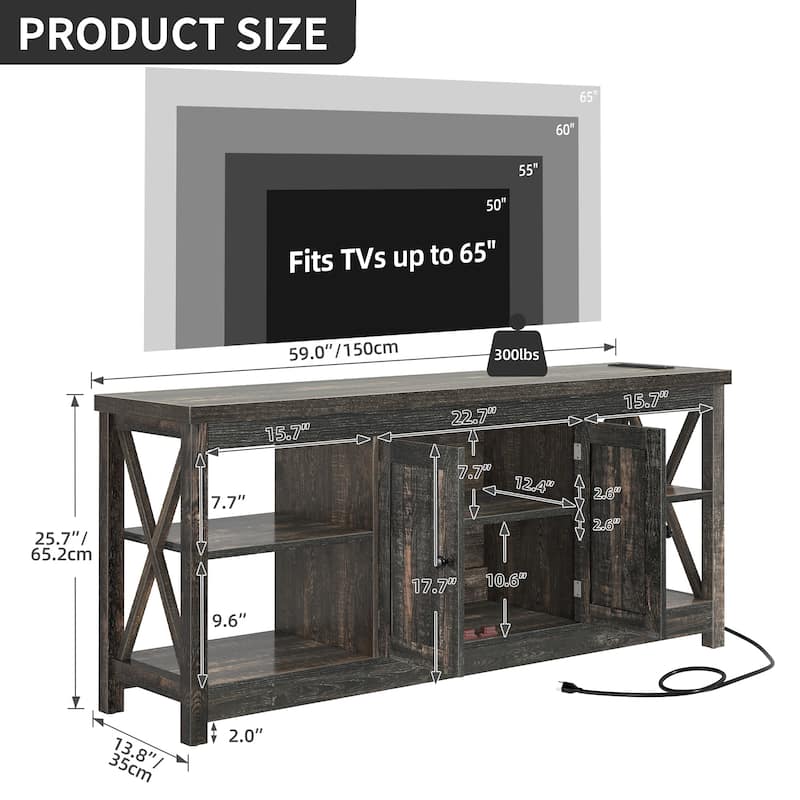 Moasis Farmhouse 59" TV Stand Entertainment Center with Storage Shelves for TVs up to 65-inch