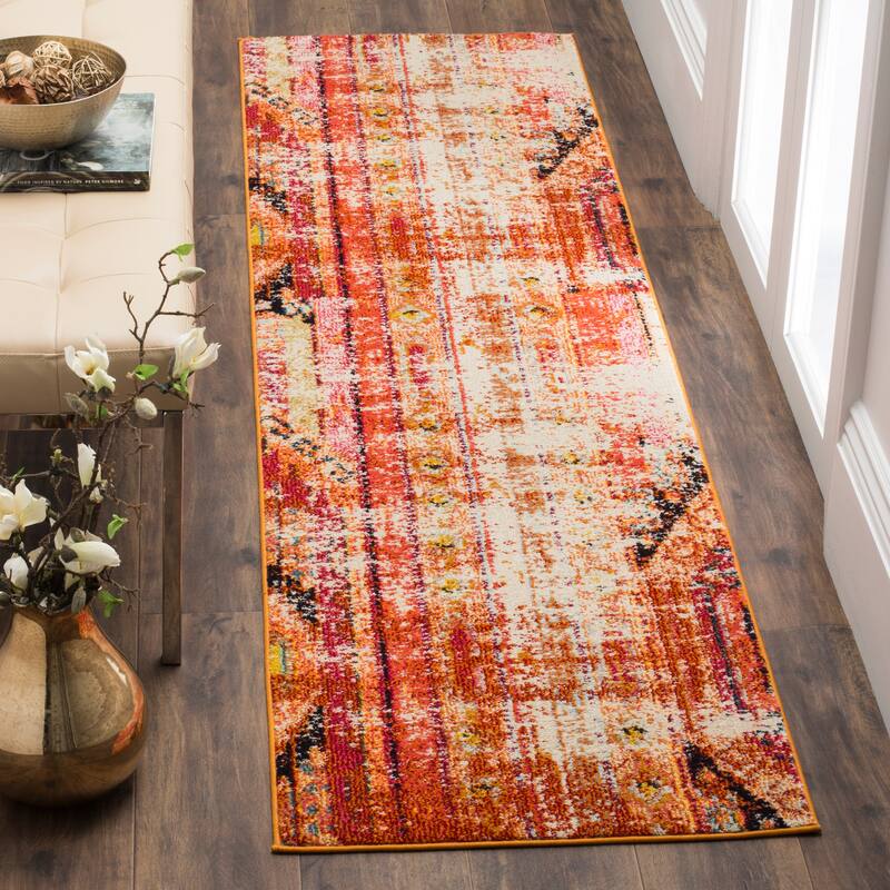 SAFAVIEH Monaco Brunhildis Distressed Boho Rug - 2'2" x 8' Runner - Orange/Multi