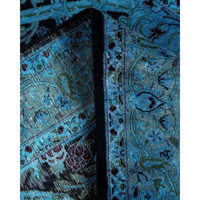 Overton Hand Knotted Wool Vintage Inspired Modern Contemporary Overdyed Blue Area Rug - 3' 2" x 5' 5"