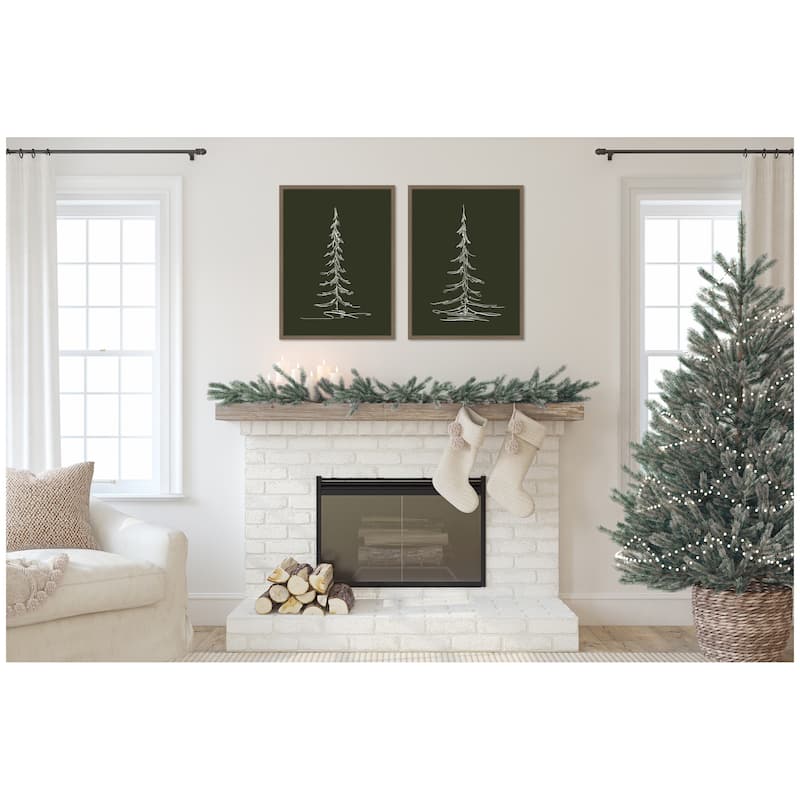 Kate and Laurel Sylvie Minimalist Evergreen Trees Sketch - 2 Piece Framed Canvas Art Set by The Creative Bunch Studio