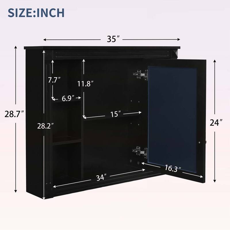 35'' x 28'' Wall Mounted Bathroom Storage Cabinet with Mirror,6 Open Shelves,Modern and Functional Medicine Cabinet