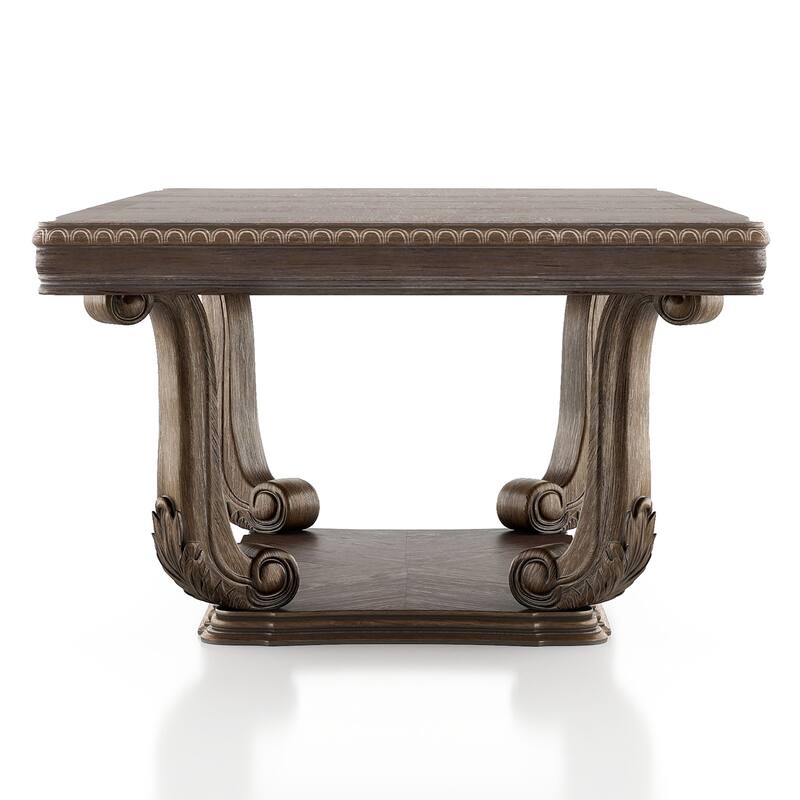 Furniture of America Cassian Traditional 9-Piece Weathered Oak Solid Wood Expandable Dining Table Set