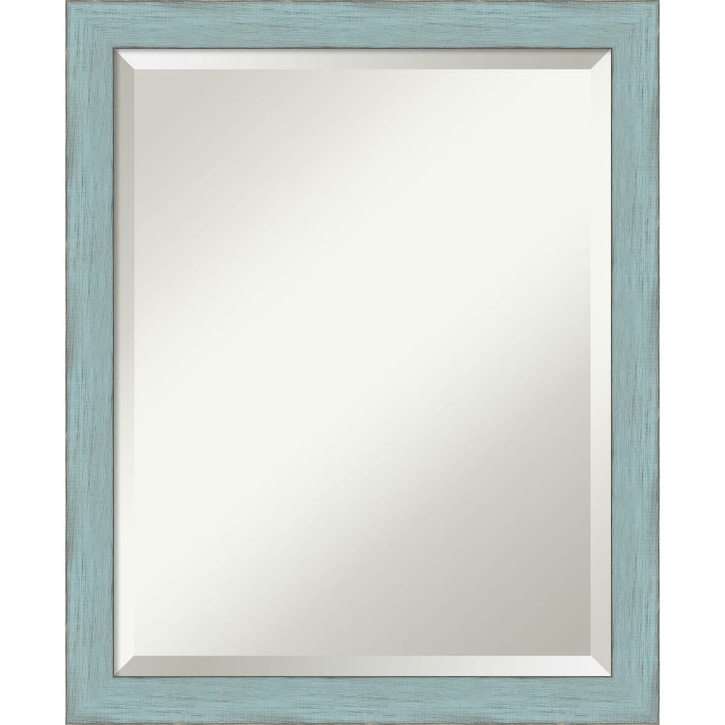 Beveled Wood Wall Mirror - Sky Blue Rustic Frame