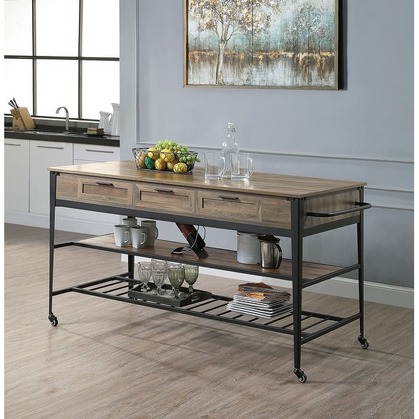 slide 1 of 5, Kitchen Island Kitchen Cart with Drawer Kitchen Storage Rustic Oak Black Finish