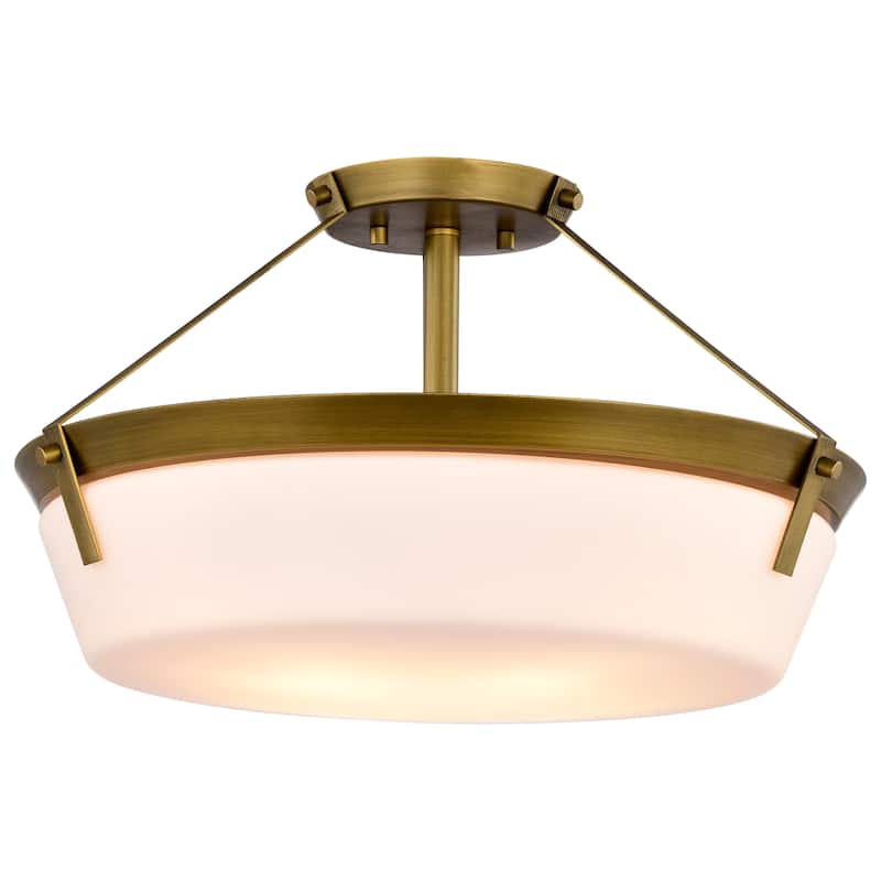 Rowen 4 Light Semi Flush - Natural Brass Finish - Etched White Glass - Natural Brass