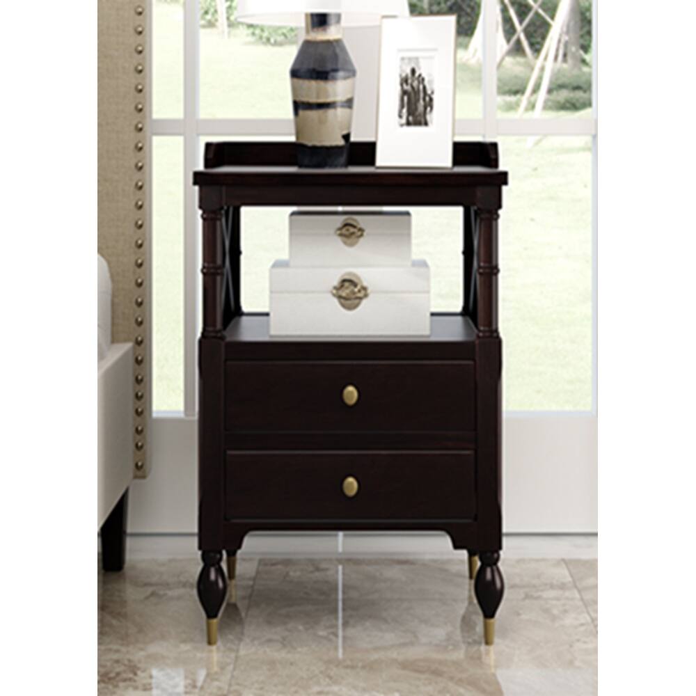 Modern Black Cherry 2 Drawer Nightstand