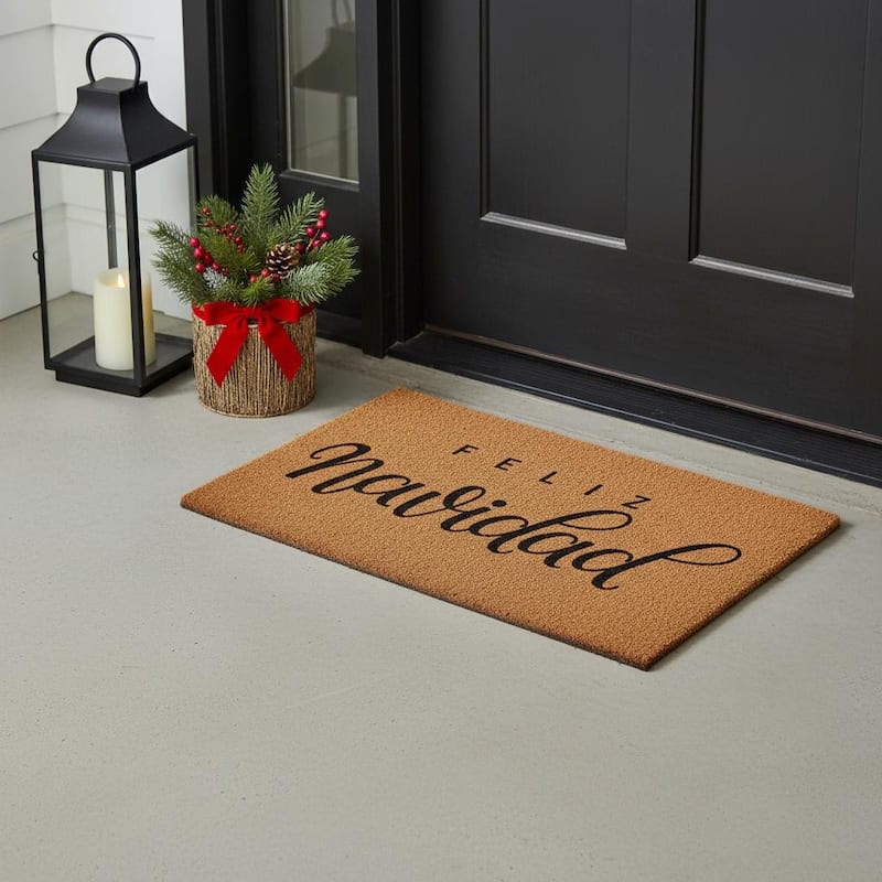 HomeRoots 17" X 29" Brown And Black Christmas Outdoor Coir Door Mat - 17.00' X '29.00 - 17.00' X '29.00
